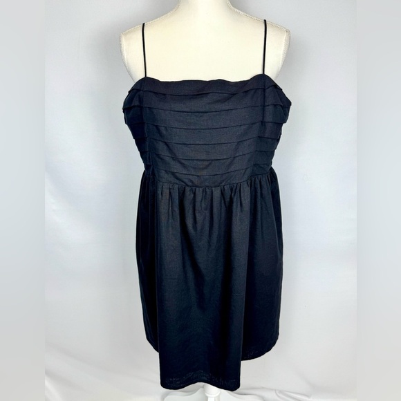 Express Sleeveless Sundress Black Linen Blend Large Preppy Vacation Beach Resort - Picture 2 of 11